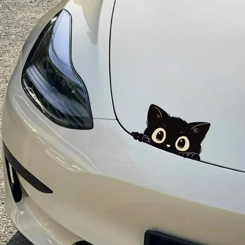 Peeking Black Cat Car Sticker Cute Vinyl Decal for Scratch Camouflage & Window Decoration Funny Waterproof Cat Lover Accessory