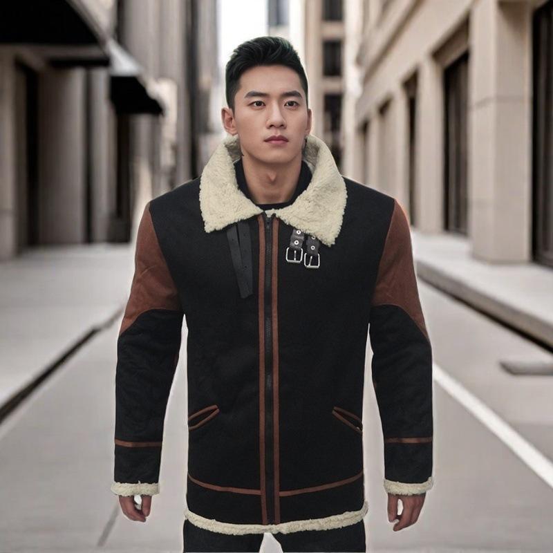 

Зимнее меховое интегрированное утолщенное пальто мужское пальто контрастная куртка S