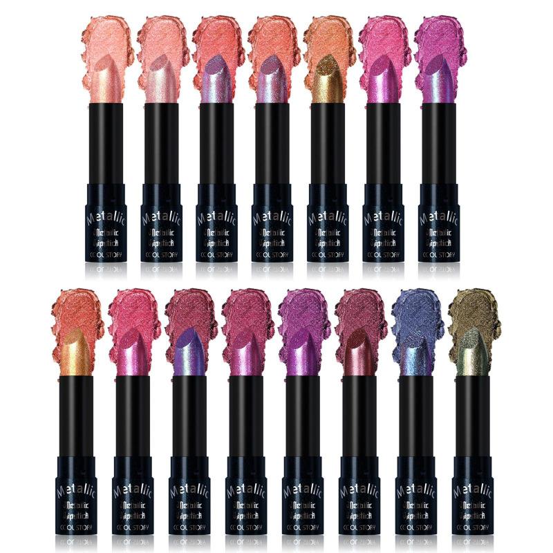 Rossetto Glitter Fine 15 Colori Rosso Nero Perlato Tinta Labbra Impermeabile Non Appiccicoso Lunga Durata Facile da Colorare Rossetto Diamante