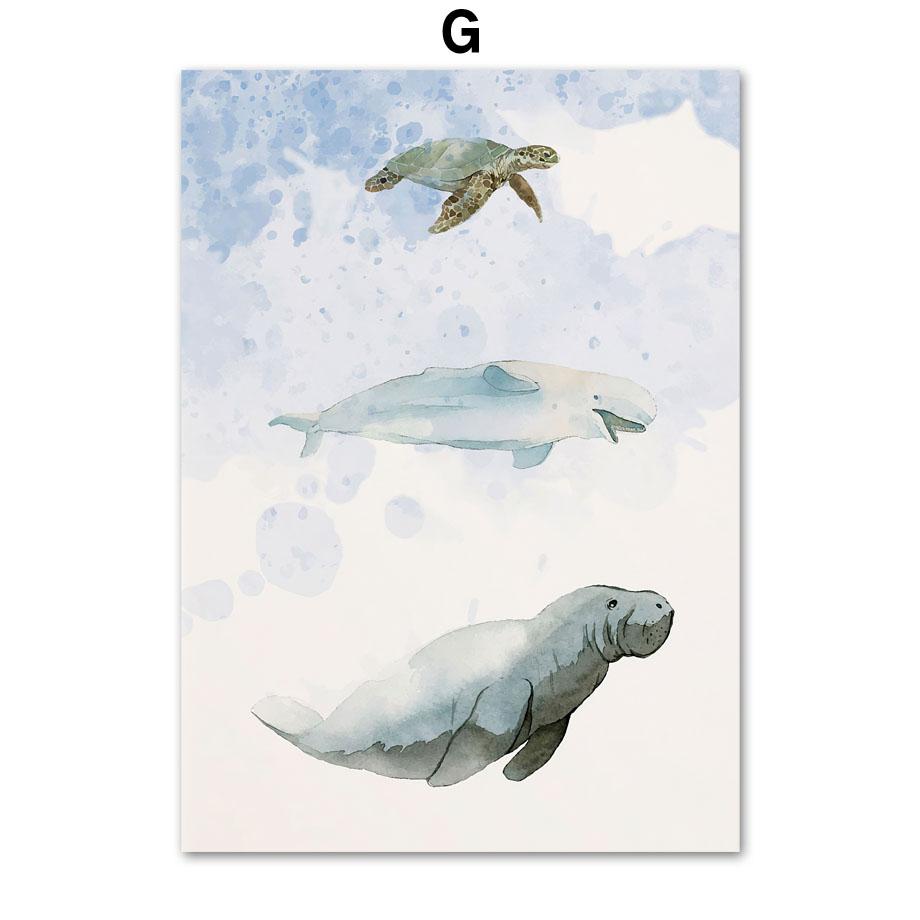 Turtle Beluga Walrus Penguin Seal Killer Whale Wall Art Print Canvas Painting Nordic Poster Wall Pictures Baby Kids Room Decor