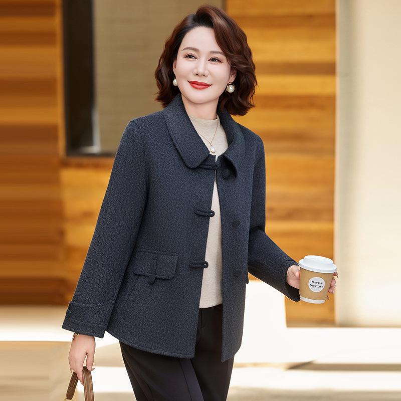 New Autumn/Winter Stylish Double-Sided Wool Coat for Middle-Aged Women - Slim Fit, Short, Age-Reducing, Versatile.