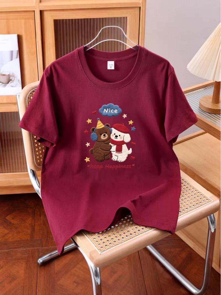 2026 Unisex Bear Print Cotton Summer Short Sleeve Top