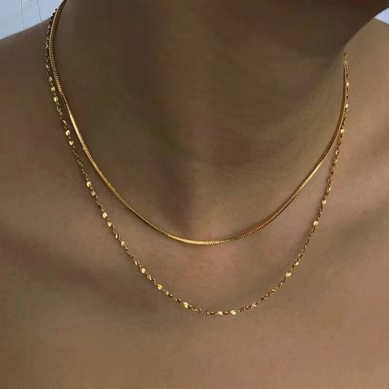 

Summer new double layer stainless steel necklace women s simple fashion petal chain necklace design gift