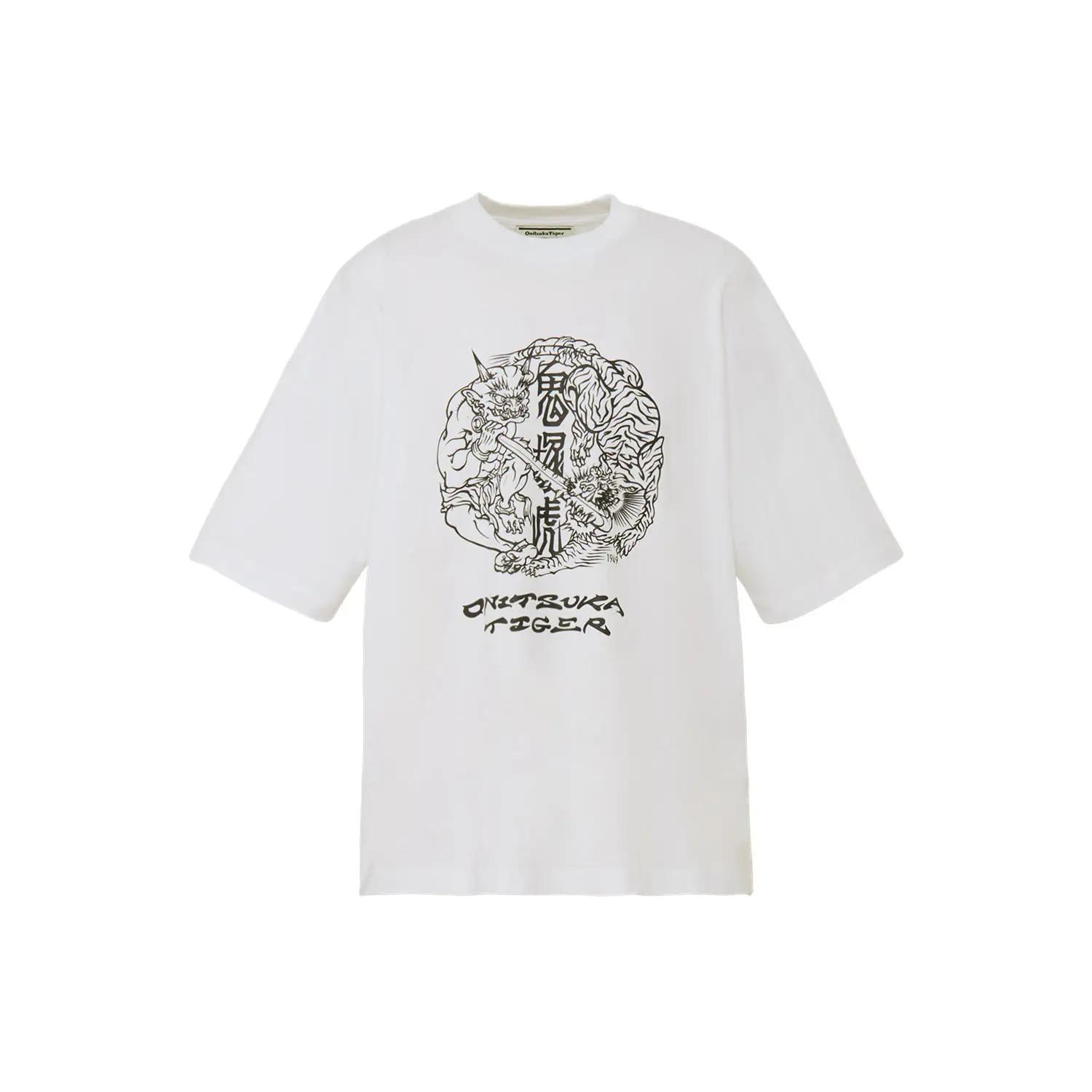 Onitsuka Tiger T Shirts Unisex White Crew Neck Moderate 2183B614-100 L