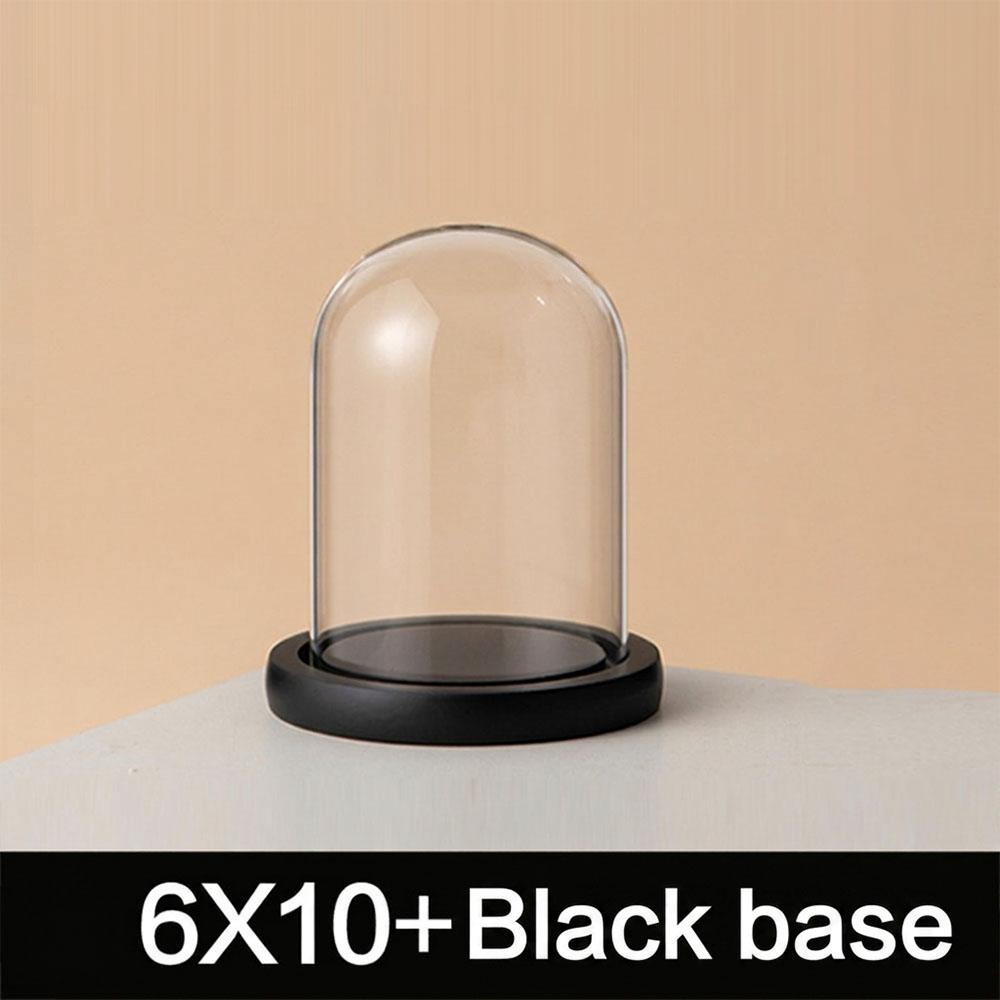 The Bell Jar Glass Cloche with Black Wood Base,Clear Decorative Glass Dome Display Storage Box for Curios Keepsakes