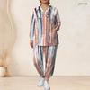 Women Plus Size Printed Nurse Scrub Set V Neck Long Sleeve Pockets Top Long Pants Two Piece