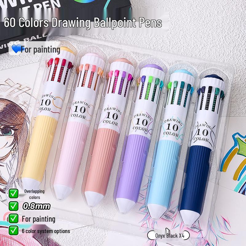 Modrý Fruit 60barevný vícebarevný set kuličkových per s měkkým úchopem - Stiskací psací nástroj 10 v 1