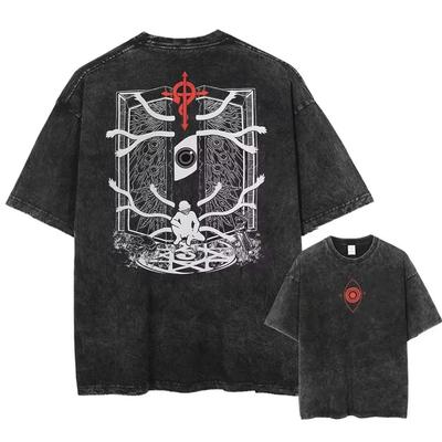 Classic Japan Anime Fullmetal Alchemist Brotherhood Manga Print Tees Loose Oversized Top Men Women Washed Cotton T-shirts