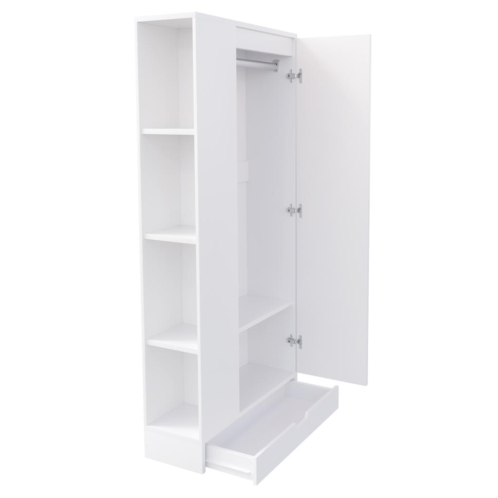 Wardrobe 70*40*170cm, Single-Door Design, with Shelves and Drawers, Pure White