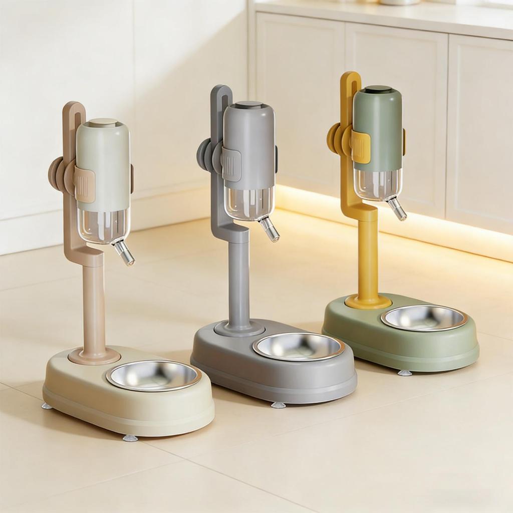 Adjustable Pet Feeder Drinking Fountain Detachable Bottle Standing Bowl for Dog Cat Bunny Animal Supplies