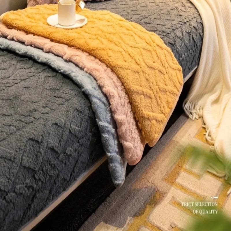 Striped Plush Sofa Cushion Non-Slip Warm Winter Universal Sofa Covers for Living Room Modern Simple Couch Slipcovers Home Decor