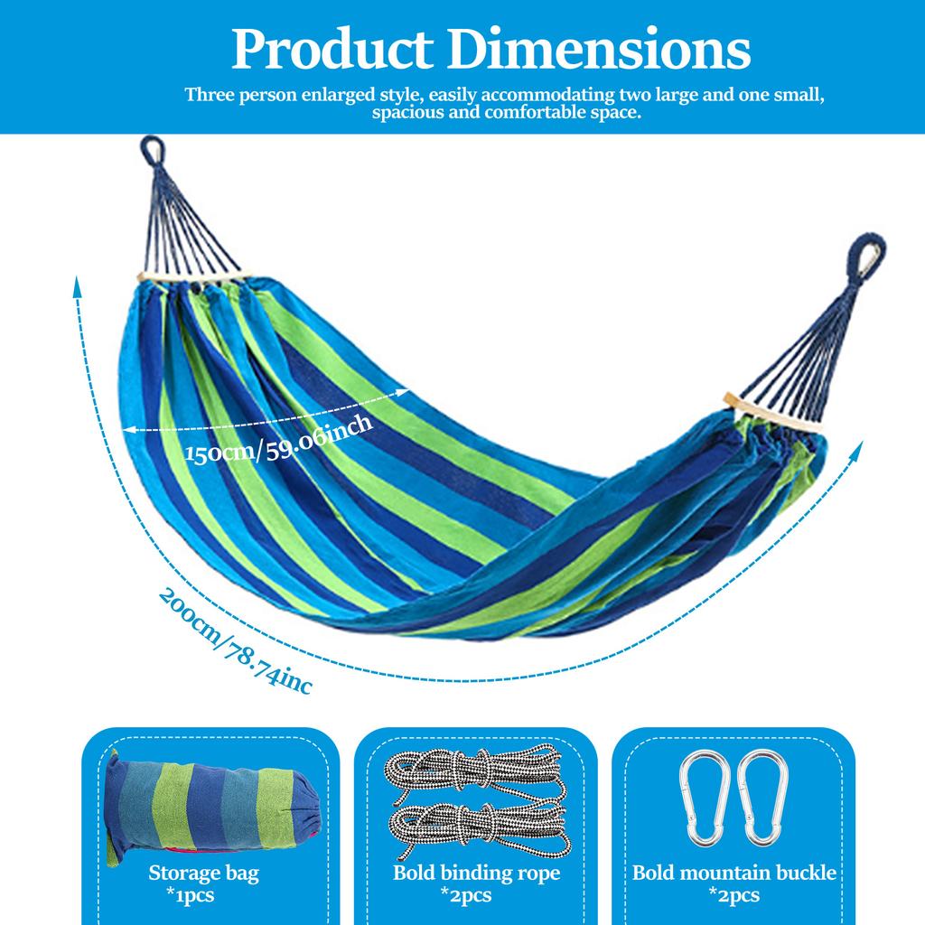 Large Canvas Hammock Portable Outdoor Thickened Camping Hammock with Storage Bag Soft Breathable Travel Swing Chair Hanging Bed