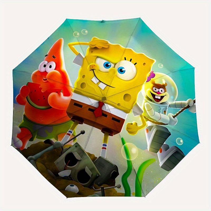 1pc SpongeBob SquarePants & Friends Fully Automatic Folding Portable Umbrella, 8 Iron Frames, Three-Fold Design, Suitable for All Seasons, Suitable fo