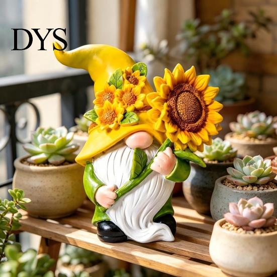 Indoor Window Sill Ornaments Sunflower Gnome Statue Ornaments, Resin Faceless Figurines, Pastoral Gifts for Garden Lovers Style Tabletop Figures