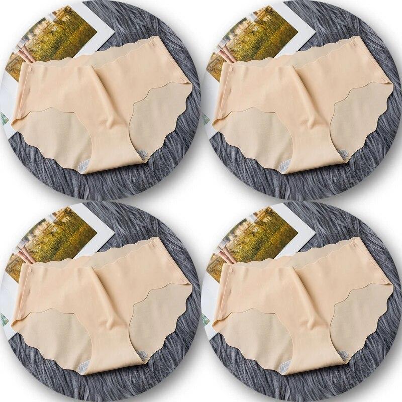 4Pcs/Set Seamless Underwear Silk Women's Panties 3XL Tangas Lady Ruffle Underpants 4 Pieces Girls Briefs Panty Sexy Lingerie 4PC