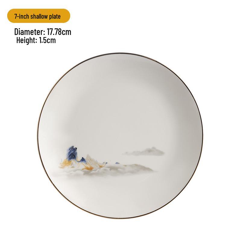 Luxury Gold Rim Landscape Ceramic Tableware Set: Bowls & Plates for Club Private Rooms and Restaurants