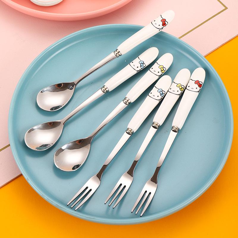 Charming Cartoon Stainless Steel Spoon & Fork Set for Kids - Perfect for Coffee, Rice, Dessert, and Fruit.