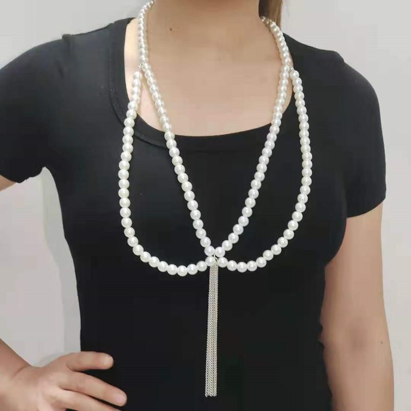 Simple wavy temperament body chain sexy dress multi-layer pearl fringed waist chain women