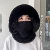 Winter Twist Pattern Knitted Hat, Velvet Warm Scarf, Integrated Pullover Hat, Cold-proof Wool Hat, Women