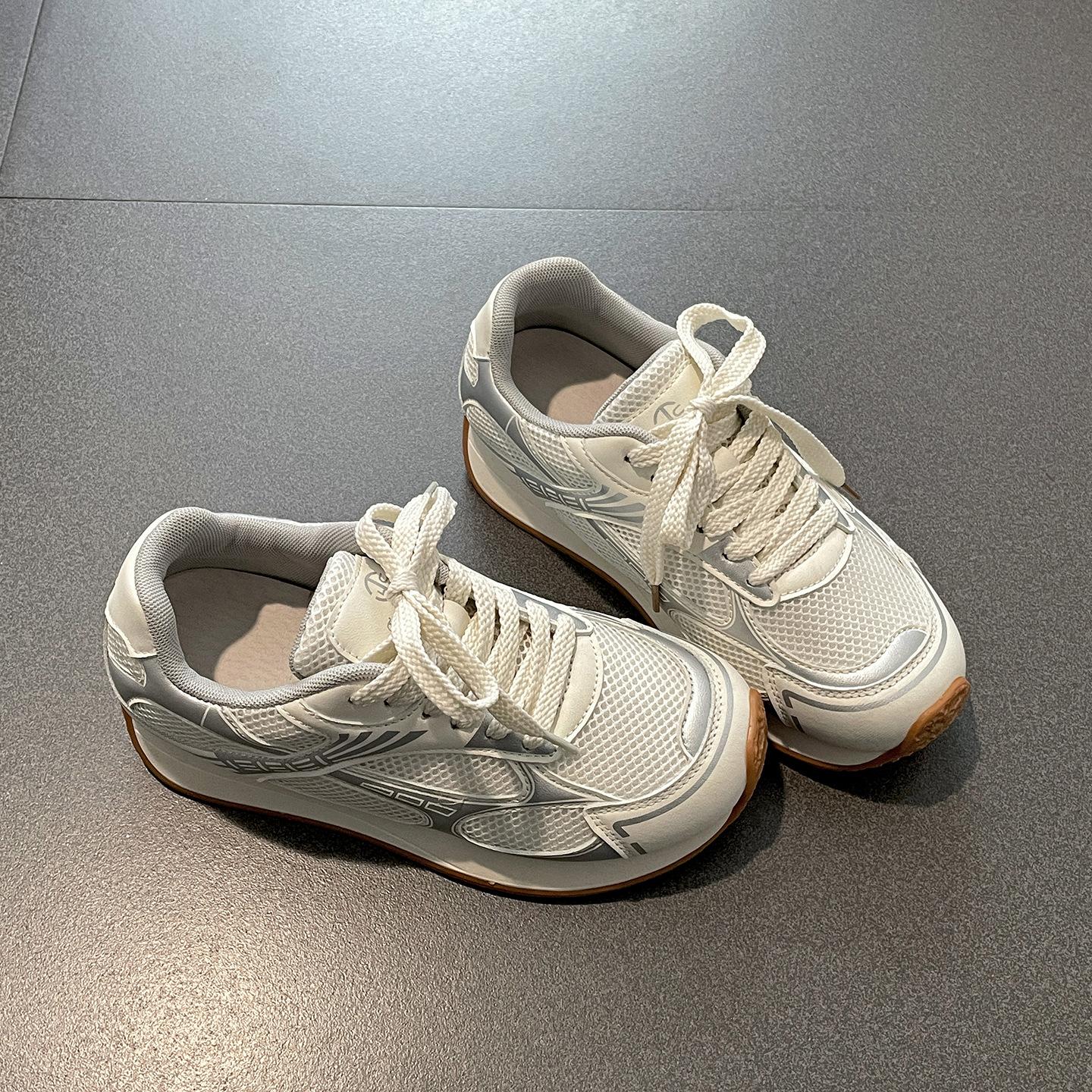 

Queen Fan Silver Retro Platform Daddy Shoes Women s Summer 2025 New Versatile Height Increasing Soft-soled Sneakers 35 бежевый