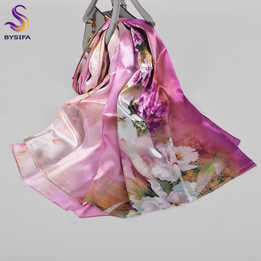 [BYSIFA]  Green Blue Ladies Satin Long Silk Scarf Shawl New Fashion Brand Scarves Printed Spring Fall Female Head Scarf 160*70cm