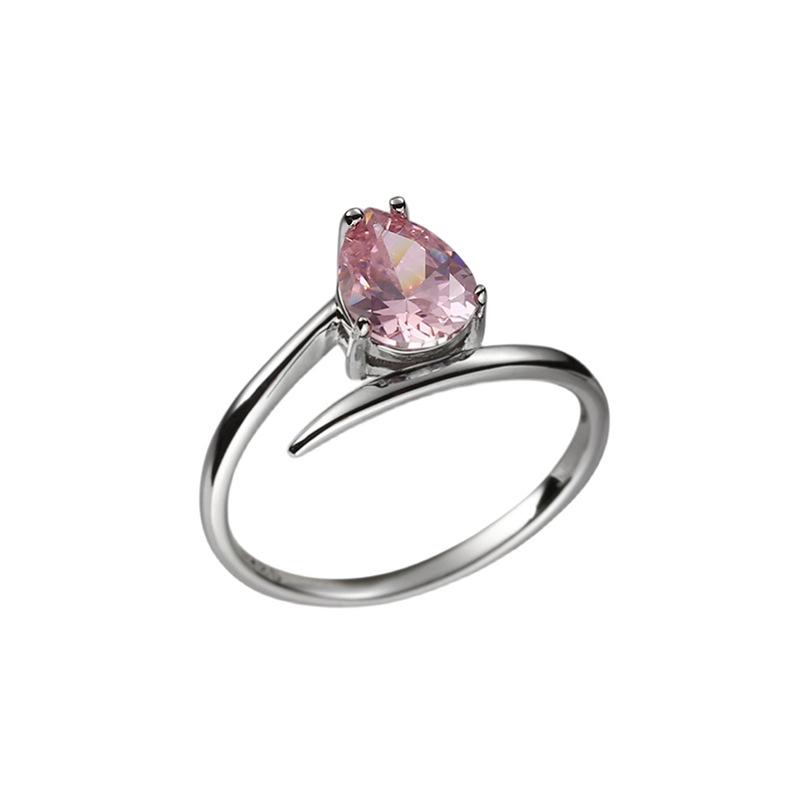 

Sweet And Cool Girl Peach Blossom Niche Design Sense Simple Water Drop Pink Diamond Zircon Light Luxury Opening Ring Adjustable opening