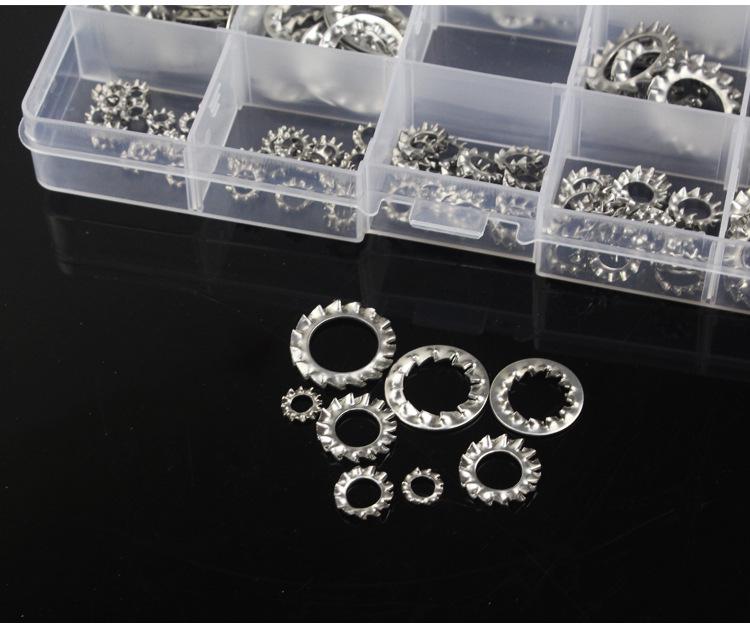 304 Stainless Steel Inner Serrated Flat Lock Washers, Anti-Slip, 240-Piece Set, Sizes M3-M12