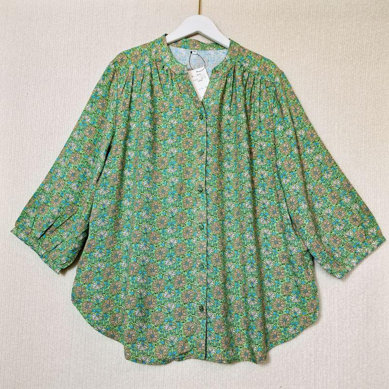 

Foreign Trade Original Order Customer-Provided Fabric Print Rayon 3/4 Sleeve V Neck Open Shirt Women s Loose Casual Mom Wear Summer Green Print M