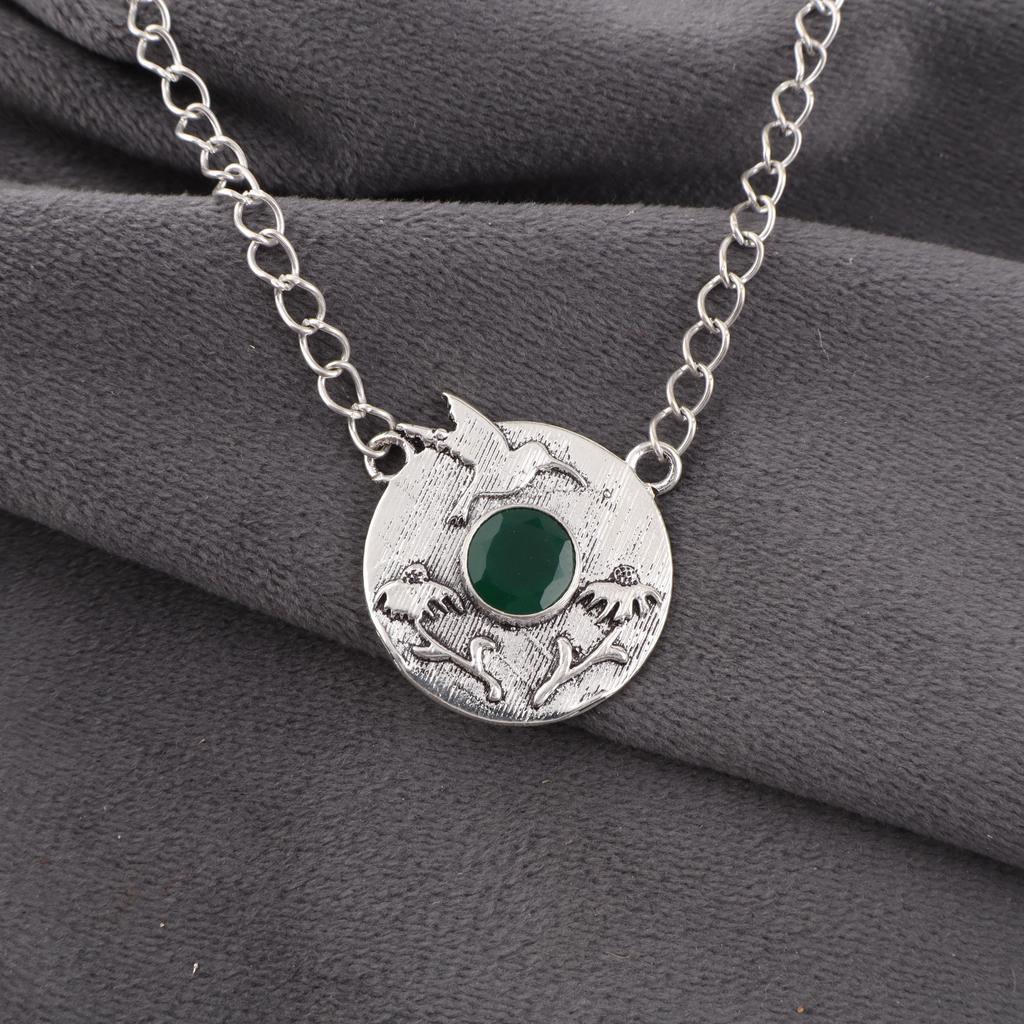 Pandantiv onix verde bijuterii cu pietre prețioase lucrate manual, bijuterii cu pandantiv din argint solid 925 cu design unic