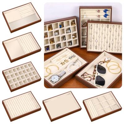 Small Size Wood Grain Jewelry Tray Large Capacity Simple Design Stackable Jewelry Boxes Walnut Wood Stackable Wooden Jewelry Box
