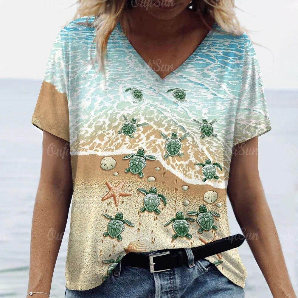 

Топ женская футболка с принтом морских животных для женщин футболки большого размера женская трендовая одежда летняя дешевая пляжная футболка 6XL