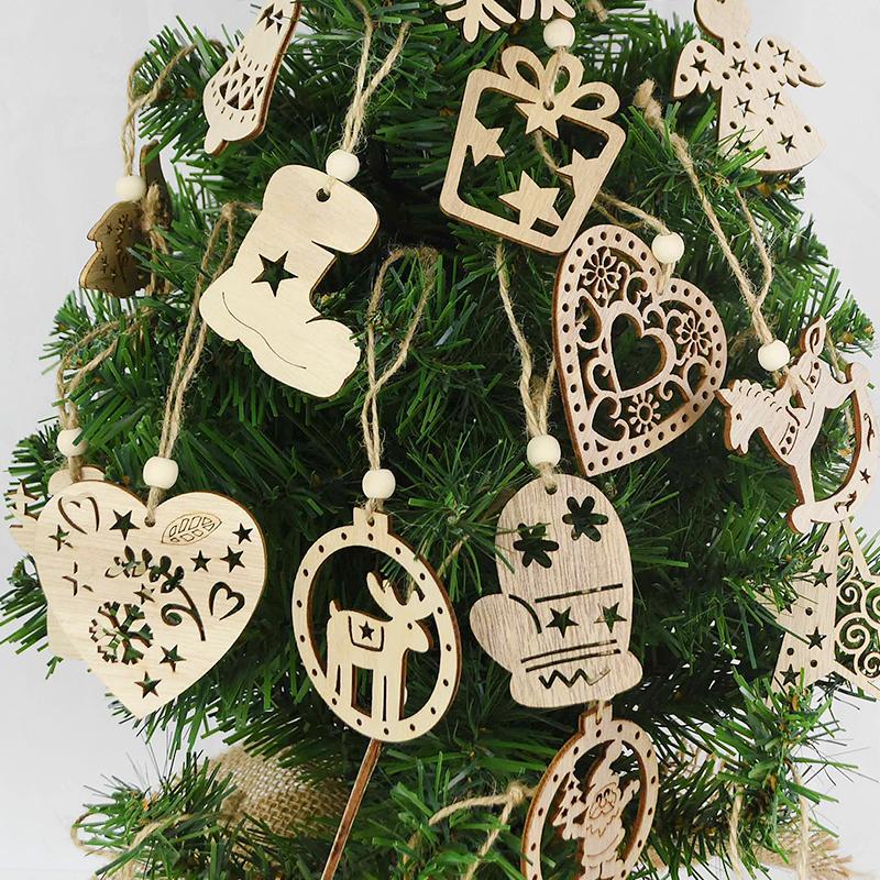 3 Stück Vintage Weihnachten Holzanhänger Ornamente DIY Holzhandwerk Weihnachtsdekorationen Weihnachtsbaum Hängeornamente Geschenke