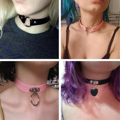 1 Pcs Fashion Punk Women Gothic Heart-Shape Ring Leather Collar Choker Necklace for Women Fashion Jewelry Valentine's Day Gift