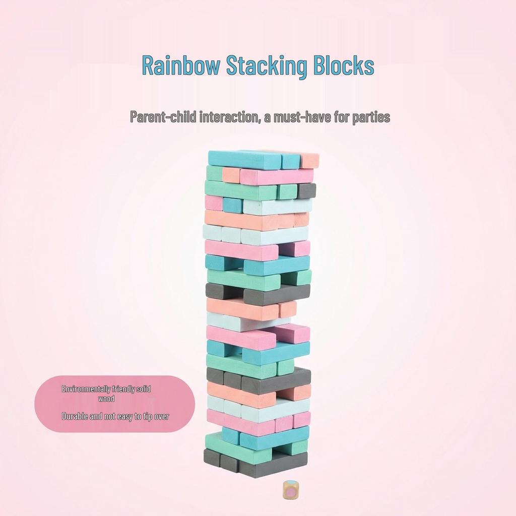 54-Piece Wooden Building Blocks for Adults & Couples - Educational Stacking Game Tower for Children
