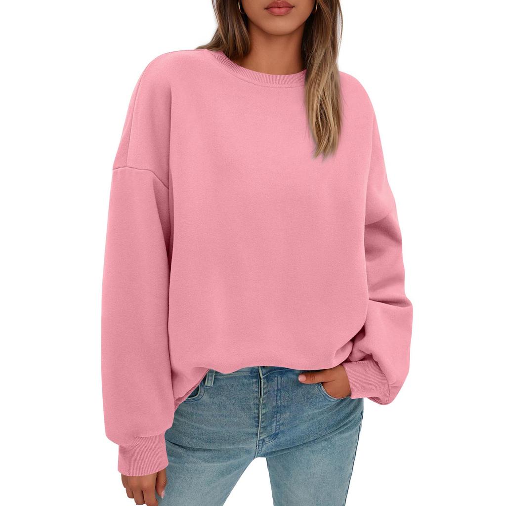 Sweatshirts For Women Oversized Round Neck  Fleece Pullover Casual Long Sleeve Tops