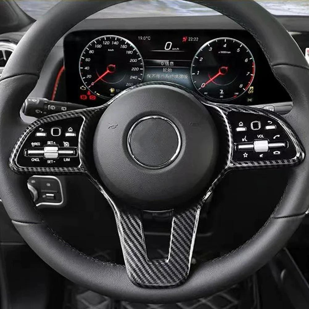 2025 Hot Racing Grills Car Steering Wheel Panel Frame Trim Carbon Fiber Steering Wheel Cover Black for Mercedes Benz A B C E GLC