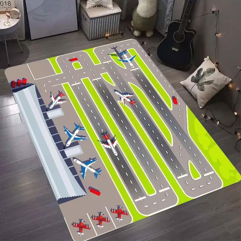 Tappeto con Motivo Vista Aerea Aeroporto Tappeto alla Moda per Soggiorno Camera da Letto, Decorazione Casa per Giocatori, Tappeto Decorazione Stanza Adolescenti