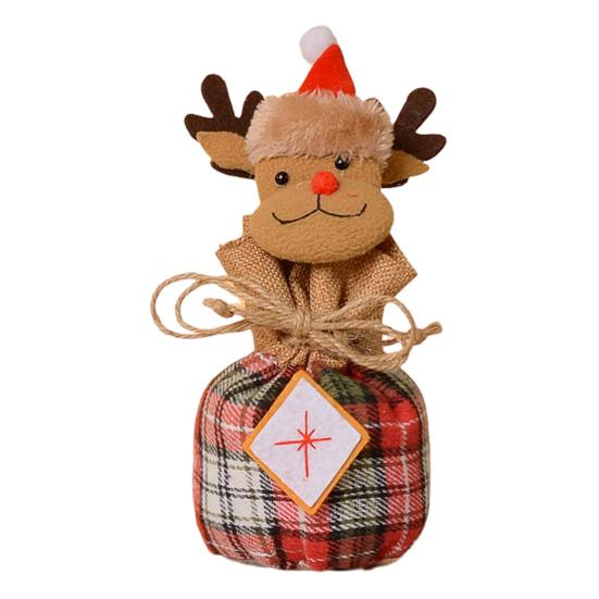 Christmas Drawstring Gift Bag 3D Plush Reindeer Santa Snowman Fruit Sacks Reusable Fabric Candies Goodie Storage Bag for Xmas Party Favors