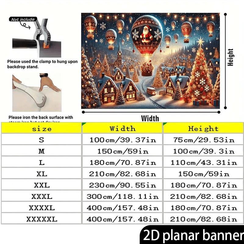 1Pcs Santa Claus Hot Air Balloon Snow Town Decoration Background Winter Backdrop For Photo Studio Photo Booth Party