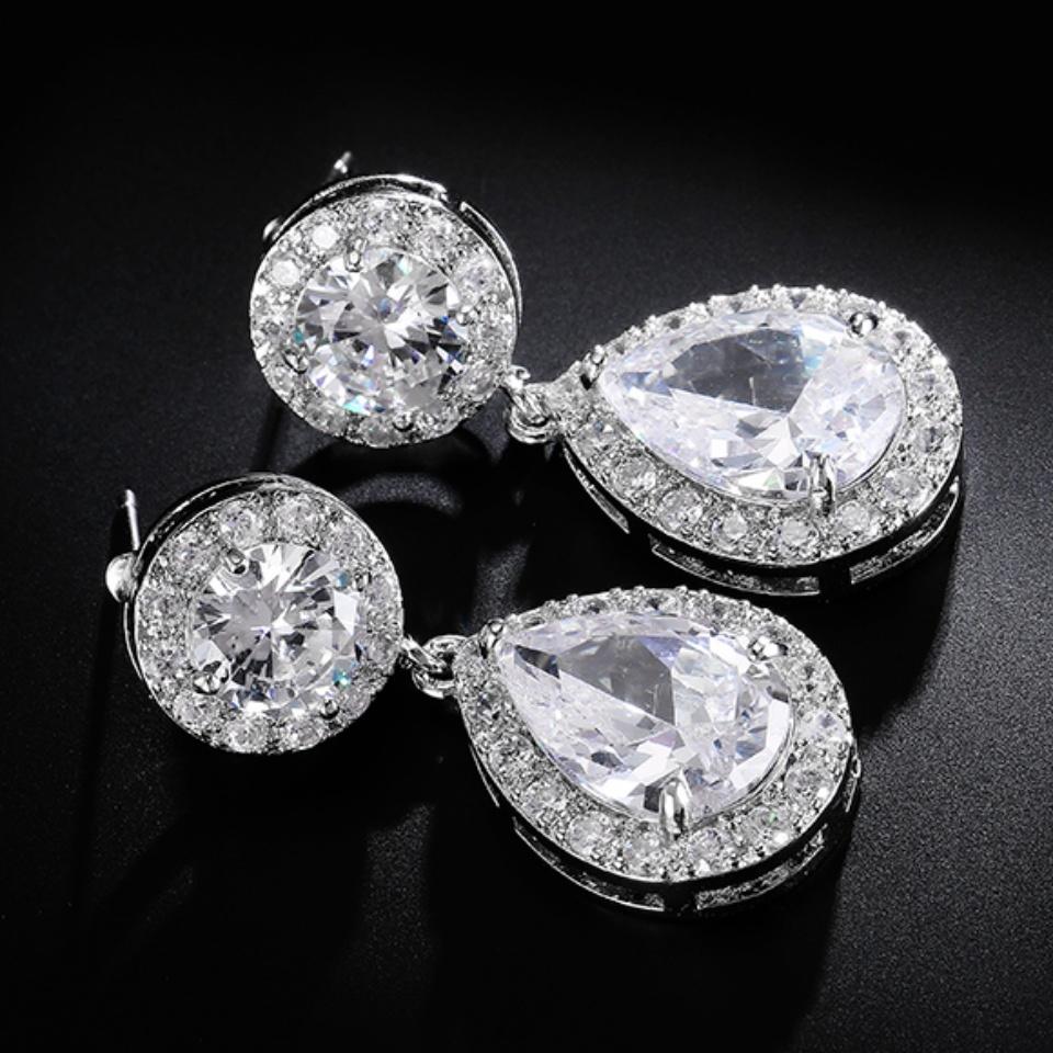 ZAKOL Water Droplet Leaves Copper Micro-set Zircon Women's Dangle Earrings Exquisite Fashion Bridal Wedding Charm Jewelry