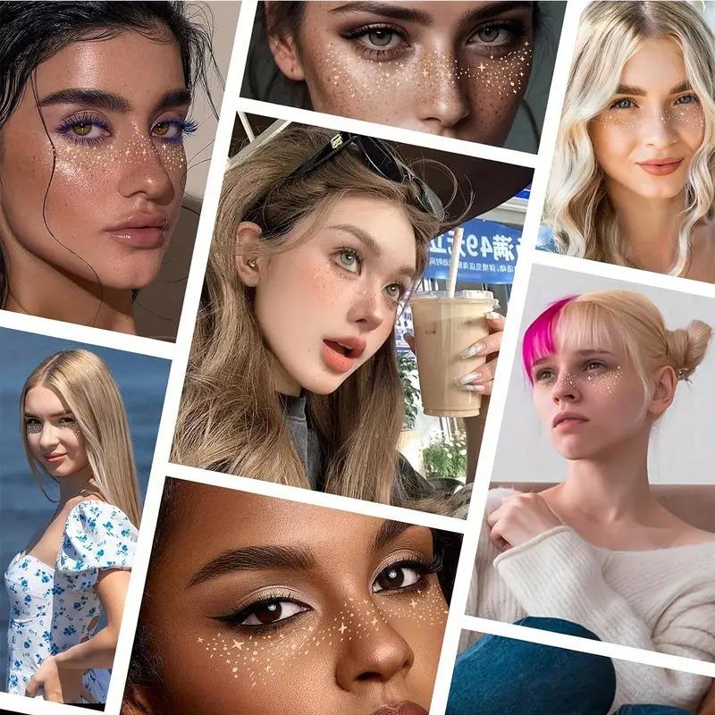 Freckles Face Tattoo Stickers Hot Laser Star Dots Flash Makeup Face Stickers Simulation Natural 6 Pack