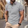 New Men's Casual POLO Shirt Lapel Collage Pull Stripes Button Business Solid Colour T-shirt Tops