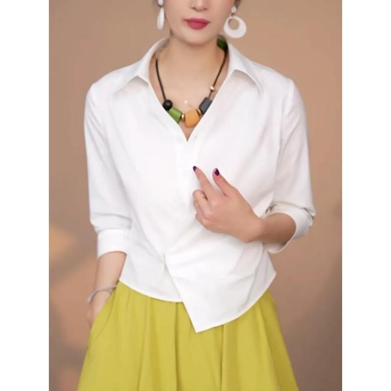 Weißes Damenhemd, Sommer, neuer Stil, modisch, lässig, asymmetrisches Design