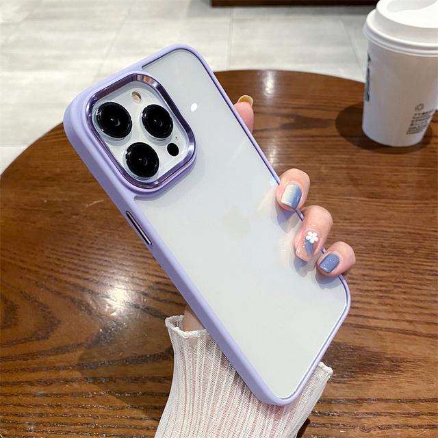 Purple Plating Lens Frame Transparent Phone Case For Iphone 14 Pro Max 11 12 13 Pro Max Camera Protection Clear Shockproof Cover
