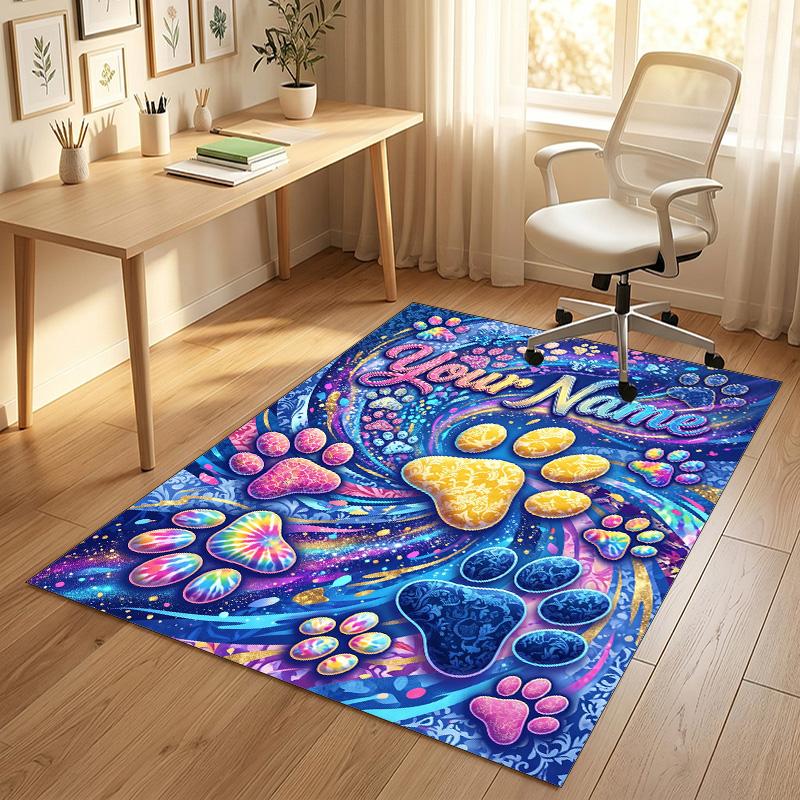 Dog Theme Crystal Velvet Rug Personalized Custom Name Text Soft Floor Mat Home Decor