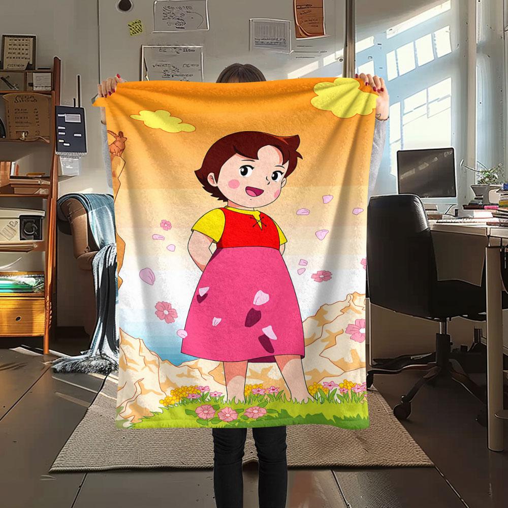 1PC Heidi Alps Cartoon Patterned Flannel Blanket Suitable For All Seasons for Home Decor Warmth and Comfort Gifts Holiday Present