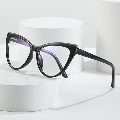 Tr90 Glasses Frame Cat Eye Flat Mirror Plain Anti-Blue Light Glasses Frame Lens Can Be Matched With Myopia Glasses Frame