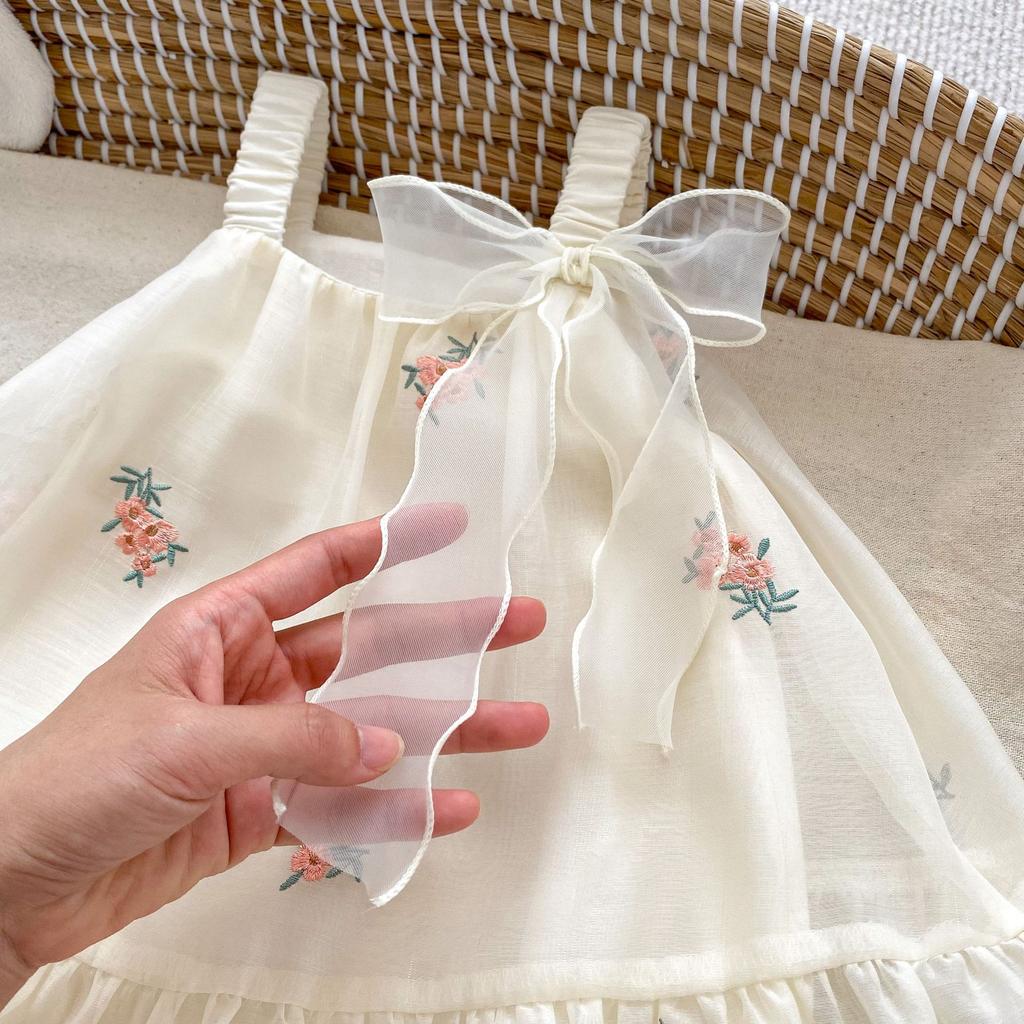 Baby Girl Summer Sleeveless Romper with Embroidery Princess Tutu Dress for 1st Birthday