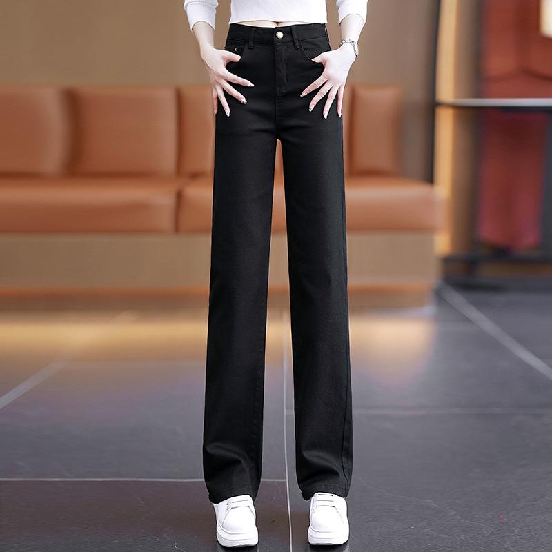 

Women s Autumn 2025 High-Waisted Slimming Draped Small Size Straight-Leg Jeans S чёрный