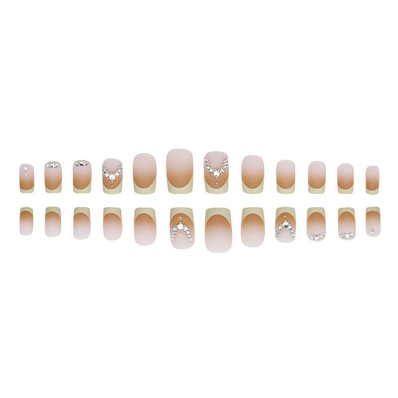 French Yellow Diamond Medium-Length Sweet Style Fake Nail Tips - 24 Pieces